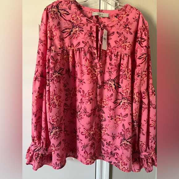 NWT Loft Vine Ruffle Cuff Tie Neck Blouse - Picture 3 of 6